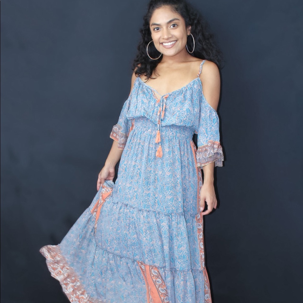 BOHO PRINT OFF THE SHOULDER MAXI DRESS